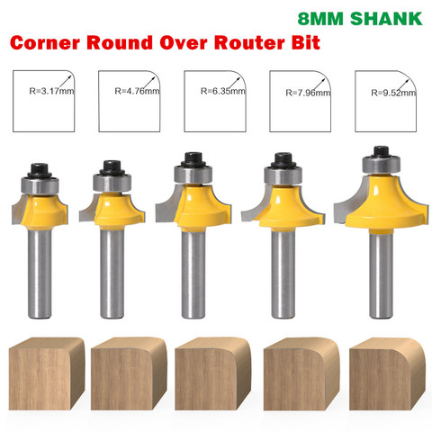 1PC 8mm Shank Corner Round Over Edging Wood Router Bit 2 Flute Corner Round Cove Box Bit Woodworking Tenon Cutter Tool ► Photo 1/6