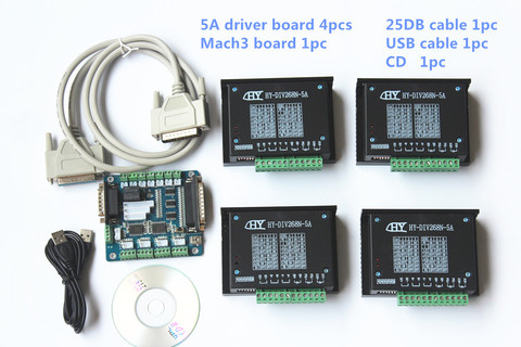 MACH3 CNC Router 4Axis Kit TB6600 4 x HY-DIV268N-5A 0-5A Stepper Motor Driver board +one 5 axis breakout board+parallel cable+CD ► Photo 1/6