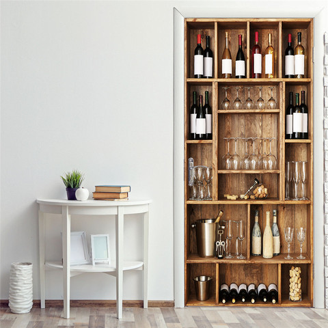 77x200cm/95x215cm Wine Bottle Shelf 3D Wallpaper For Doors Self-adhesive Door Stickers For Wooden Door Renovation Art Home Decal ► Photo 1/6