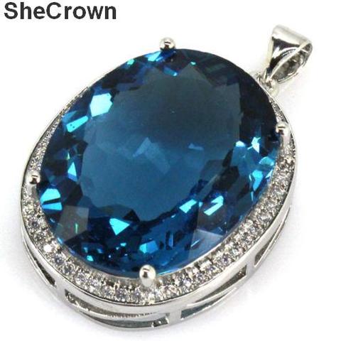 34x21mm SheCrown Pretty Created 22x18mm London Blue Topaz White CZ Gift For Sister Jewelry Making Silver Pendant ► Photo 1/2