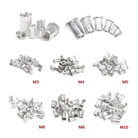 50PCS Aluminum Alloy/Carbon Steel M3 M4 M6 M8 M10 Rivet Nuts Flat Head Rivet Nuts Set Nuts Insert Riveting ► Photo 1/6