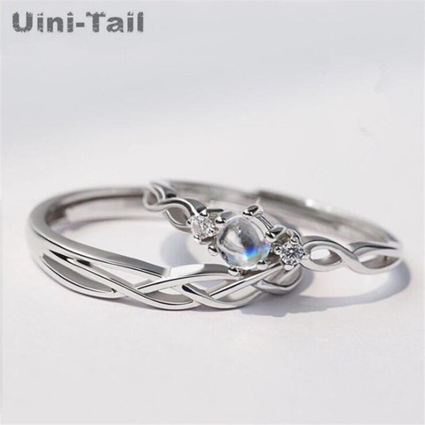 Uini-Tail hot sale new 925 sterling silver simple natural moonstone couple open ring fashion wild trend Valentine's Day gift ► Photo 1/4