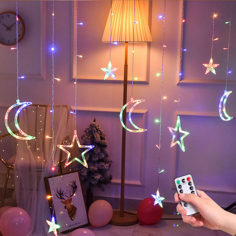 LED icicle Star Moon Lamp Fairy Curtain String Lights Christmas Garland Outdoor For Bar Home Wedding Party Garden Window Decor ► Photo 1/6