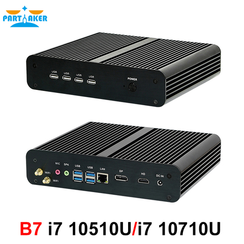 Fanless Mini PC Intel Core i7 10510U i7 10710U i7 8565U Mini Computer Nuc 2*DDR4 M.2+Msata+2.5''SATA 4K HTPC Nettop HDMI DP ► Photo 1/6