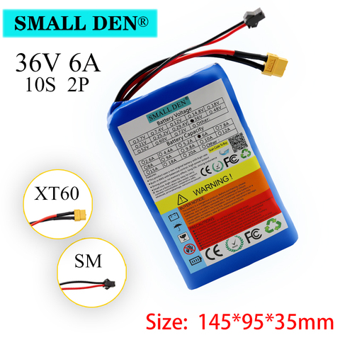 10S2P 36V 6Ah 18650 lithium ion battery pack for electric scooter ebike XT60 SM 2P 450W ultra-thin portable ► Photo 1/5