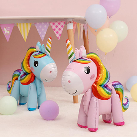 Taoup Happy Birthday Unicorn Balloons Figures Stand Cute Unicorn Foil Ballons Accesssories Unicornio Horns Baby Shower Favors ► Photo 1/6