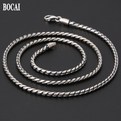 2022 new real S925 silver jewelry men and women necklace retro Thai silver simple wild twist silver necklace clavicle chain ► Photo 1/6