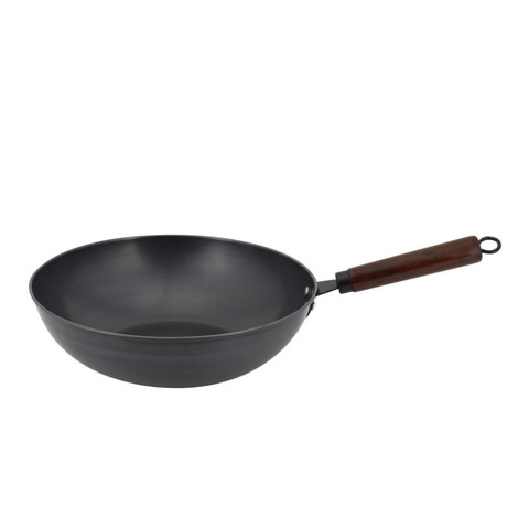 Uncoated Single Handle Wok Eggs Frying Pan with Wooden Handle Fine Iron Wok with Even Heat Conduction Environment Protection Oil ► Photo 1/5