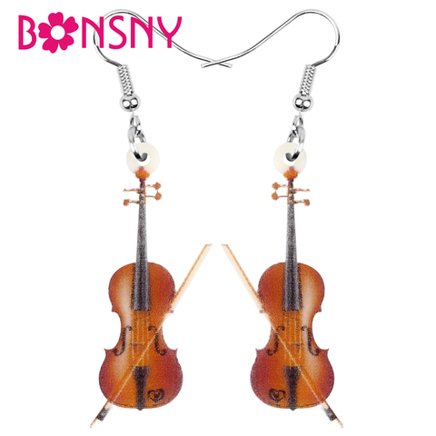 Bonsny Acrylic Wood Color Fiddle Violin Earrings Print Lightweigh Dangle Drop Jewelry For Women Girls Kid Classic Gift Accessory ► Photo 1/5