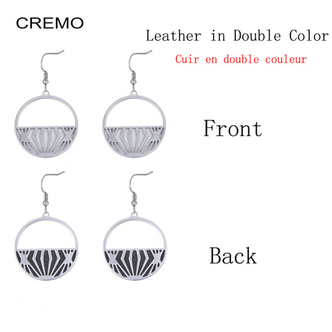 Cremo  Luxe Dangle Earrings for Women Stainless Steel Jewelry Reversible Leather Drop Earring boucle d'oreille femme ► Photo 1/6
