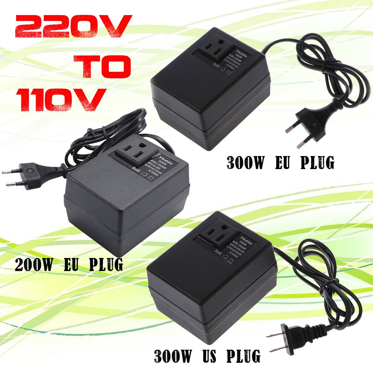 200W 220V to 110V Voltage Step Down Converter Transformer EU Plug Travel Adapter