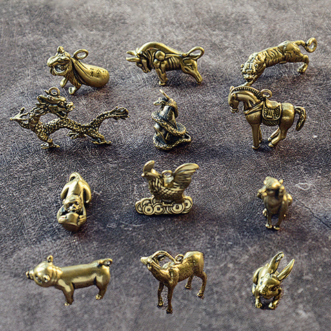Brass Animal Statue Ornament Chinese Zodiac Rat Ox Tiger Rabbit Dragon Snake Horse Sheep Monkey Chicken Dog Pig Office Desk Deco ► Photo 1/6
