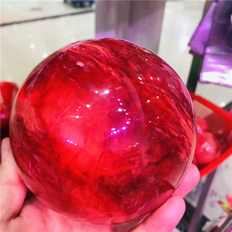 Beautiful red CLEAR SMELT QUARTZ CRYSTAL SPHERE BALL HEALING