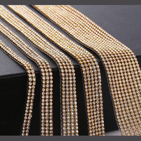 8rows Gold Crystal Rhinestone Chain Trim Hotfix Glass Gold Base Rhinestone Ribbon Clear Rhinestone Tape Trim Iron on Shoes ► Photo 1/6