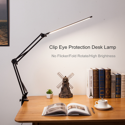 New LED Folding Metal Desk Lamp Clip on Light Clamp Long Arm Dimming Table Lamp 3 Colors For Living Room Reading Office Computer ► Photo 1/6