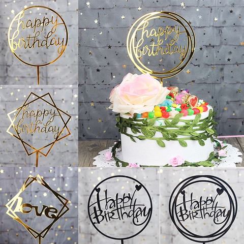 Creative Acrylic Cake Topper Happy Birthday Cake Toppers Baby Shower Party Cupcake Topper Kids Gifts and Favors Cake Decorations ► Photo 1/6