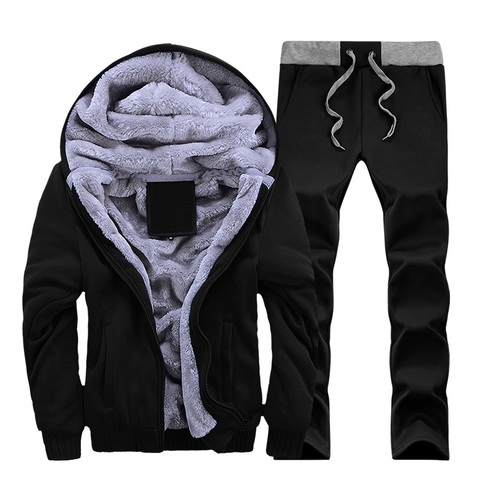 2022 Tracksuit Men Winter Thick Inner Fleece Sets Mens Hat Casual Active Suit Men Zipper Man Outwear 2PC Jacket+Pants ► Photo 1/6
