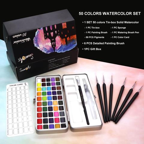 SeamiArt 50Color Solid Watercolor Paint Set Portable Metal Box Watercolor Pigment for Beginner Drawing Watercolor Paper Supplies ► Photo 1/6