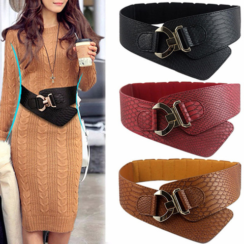 Elastic Women's Wide Belt Fashion Cinch Belt Cummerbund Suitable For Dress Coat Metal Litchi Pattern Wide Waist Belts ► Photo 1/6