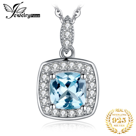 JewelryPalace Natural Blue Topaz Pendant Necklace 925 Sterling Silver Gemstones Choker Statement Necklace Women No Chain ► Photo 1/6