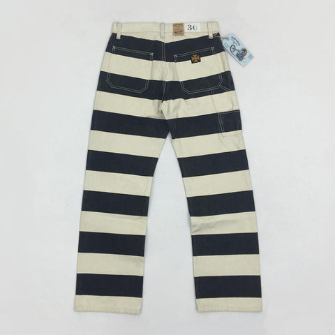 BOB DONG 16oz Prison Pants Multi-Pockets Motorcycle Black White Striped Trousers ► Photo 1/6