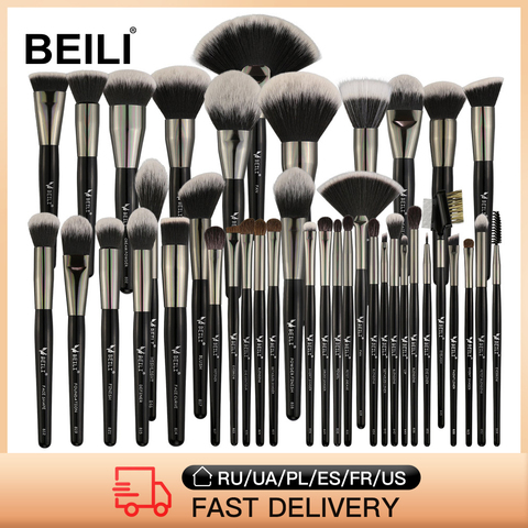 BEILI 40/35/15 Pieces Luxury Black Professional Makeup Brush Set Big Brushes Powder Foundation Blending Goat Hair Makeup Brushes ► Photo 1/6
