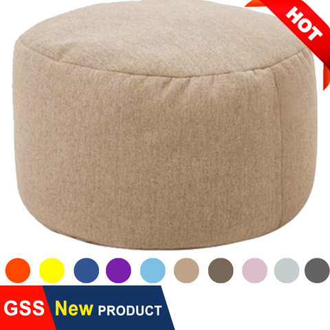 Pure Cotton Hemp Round Lazy Bean Bag Sofa Chair Cover No Filler Washable Footrest Stool Ottoman Pouf Futon KidsToy Storage Bag ► Photo 1/6