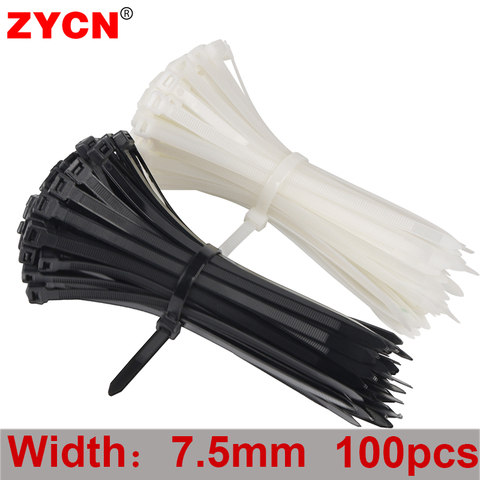 ZYCN 8 Series Width 7.5MM x 200 /250 /300 /350 Nylon Ties Cable Plastic  Wire Fixed Strapping White / Black Self-Locking Strong ► Photo 1/4