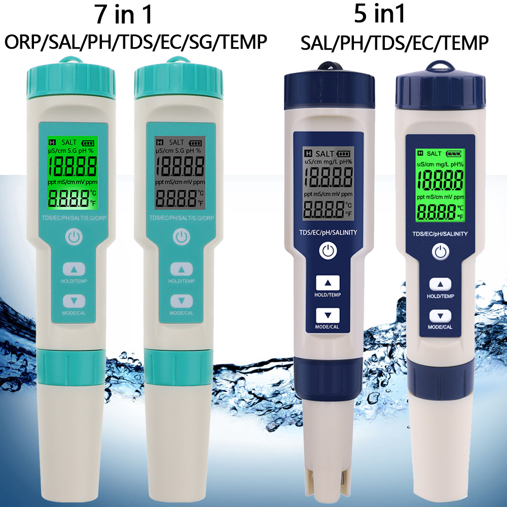 5 in1 Pool Water Quality Tester Portable Pen PH/EC/TEMP/Salinity/ Meter Tool 