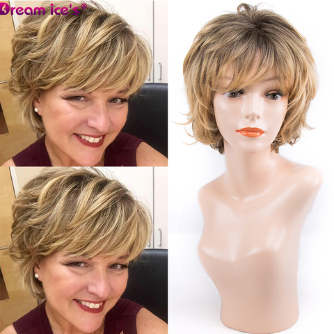 Short Synthetic Wig with Bangs Dark Root Ombre Color High Density Natural Headline Heat Resistant Hair Bob Wigs For Women ► Photo 1/6