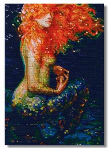 Higher Cotton Lovely Counted Cross Stitch Kit Red Hair Mermaid and Blue Sea ► Photo 1/6