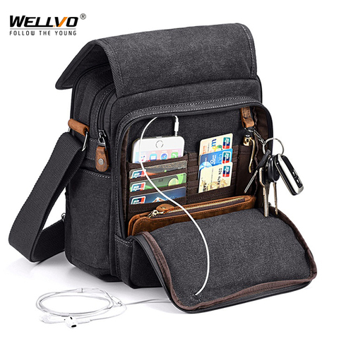 Mini Men Canvas Bag Wear Resistant Fashion Handbag Business Briefcase Crossbody Bags Travel Casual Retro Bags For Male XA508ZC ► Photo 1/6