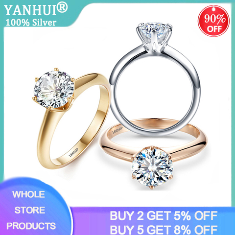 YANHUI Have 18K RGP Stamp Pure Solid White/Yellow/Rose Gold Ring Solitaire 2.0ct Lab Diamond Engagement Wedding Rings For Women ► Photo 1/6