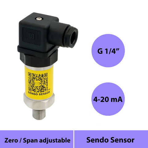 4-20mA pressure sensor, 12-36V supply, 1MPa/10bar/145psi gauge, G1/4