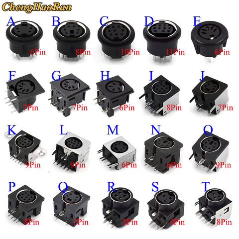 ChengHaoRan 1pcs Audio Video Connector S-video PCB Mount 4/6/8/9 Pin Din Socket Silver Tone Black/Green Metal Case ► Photo 1/1