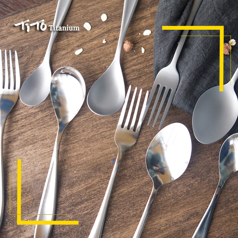 TiTo titanium polished Spoon Tableware titanium Fork Ultralight pure titanium Spork Cutlery Camping Cooking Titanium spoon ► Photo 1/6