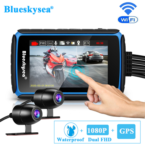 Blueskysea DV988 Motorcycle Dash Cam GPS WiFi Camera with Touch Screen Dual 1080P Lens Bike Recording DVR Waterproof Cámara moto ► Photo 1/6