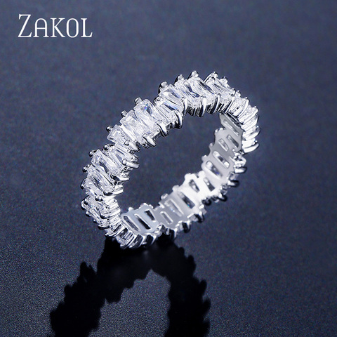ZAKOL Fashion Luxury Multicolor Charm AAA Baguette Cubic Zirconia Wedding Rings for Women T Shape Stone Party Jewelry FSRP252 ► Photo 1/6