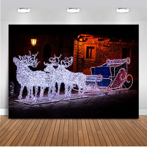 Christmas reindeer background sleigh street night light cottage Background for photo Studio Winter backdrop casitas de navidad ► Photo 1/6