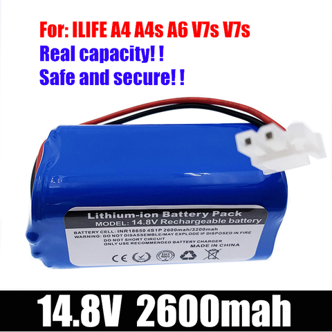 NEW/14.8V 2600mah  3200Mah Lithium Battery For ILIFE A4 A4s V7 A6 V7s Plus Robot Vacuum Cleaner ILife 4S 1P Full Capacity ► Photo 1/6
