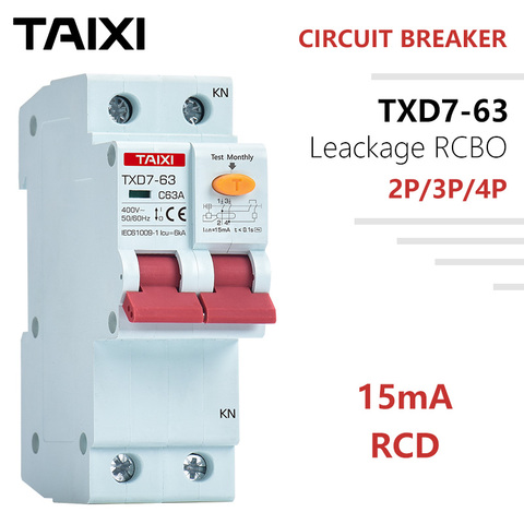 15mA RCD Circuit Breaker RCBO RCCB MCB Miniature MCCB Earth leakage protector 2 Poles PE New Type DIN Rail ► Photo 1/6