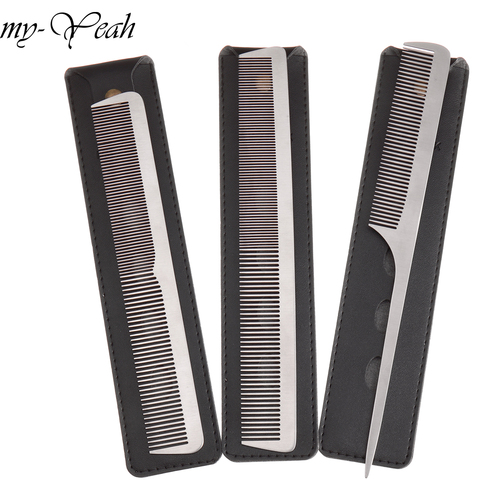 3 Style Metal Hair Comb Detangling Hairstyling Straightening Section Comb Barber Haircutting Combs With Leather Case DIY Home ► Photo 1/6