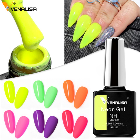 Neon Nail Gel Polish 7.5ml Fluorescent Green Yellow Colors Soak Off UV Gel Varnish Nail Art venalisa manicure matte effect ► Photo 1/6