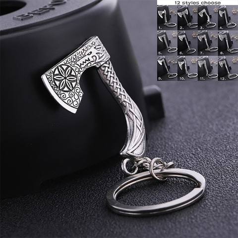 Teamer Vintage Valknut Triquetra Axe Pendant Keychain Antique Charm Keyholder Compass Celtics Knot Wicca Viking Jewelry for Bag ► Photo 1/6