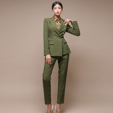 New Runway Fashion 2 Piece Set Women Business Work Wearing Pant Suits Office Lady ► Photo 1/6