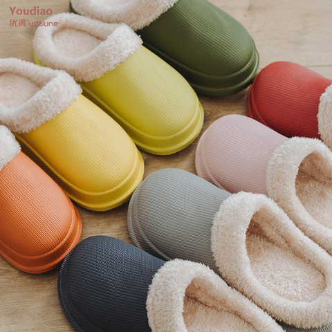 Waterproof EVA House slippers Women Coral fleece Thick sole Indoor Slippers Women shoes platform shoes pantuflas de mujer Slides ► Photo 1/6