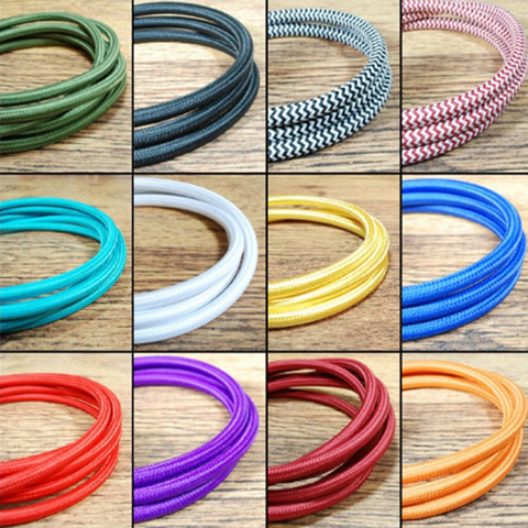 2 Core Round Vintage Textile Cable 1m 2m 5m 10m 20m 50m Flexible Color Electric Wire Chandelier Lamp Edison Power Cord ► Photo 1/6