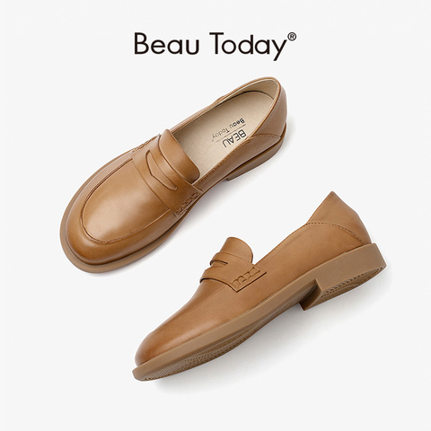 BeauToday Leather Loafers Women Sheepskin Penny Shoes Round Toe Slip On Ladies Comfortable Flats Handmade 27474 ► Photo 1/6