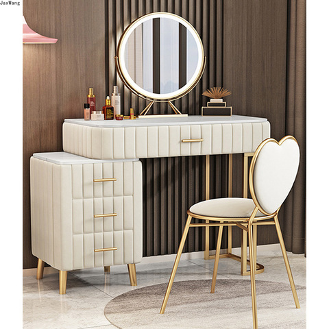 Modern Luxury Golden Dressing Table Bedroom Furniture Iron Dressers Salon with Drawer Makeup Table and Chair Combination ► Photo 1/6