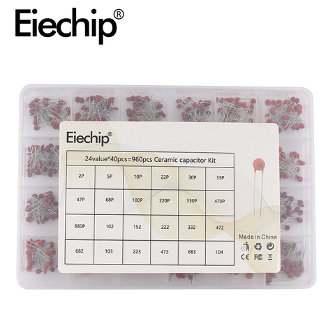 24Values Ceramic Capacitor Assortment Kit 2PF-0.1UF 50V Ceramic Capacitors Set 47PF 68PF 100PF 220PF  Electronic Capacitor Pack ► Photo 1/6